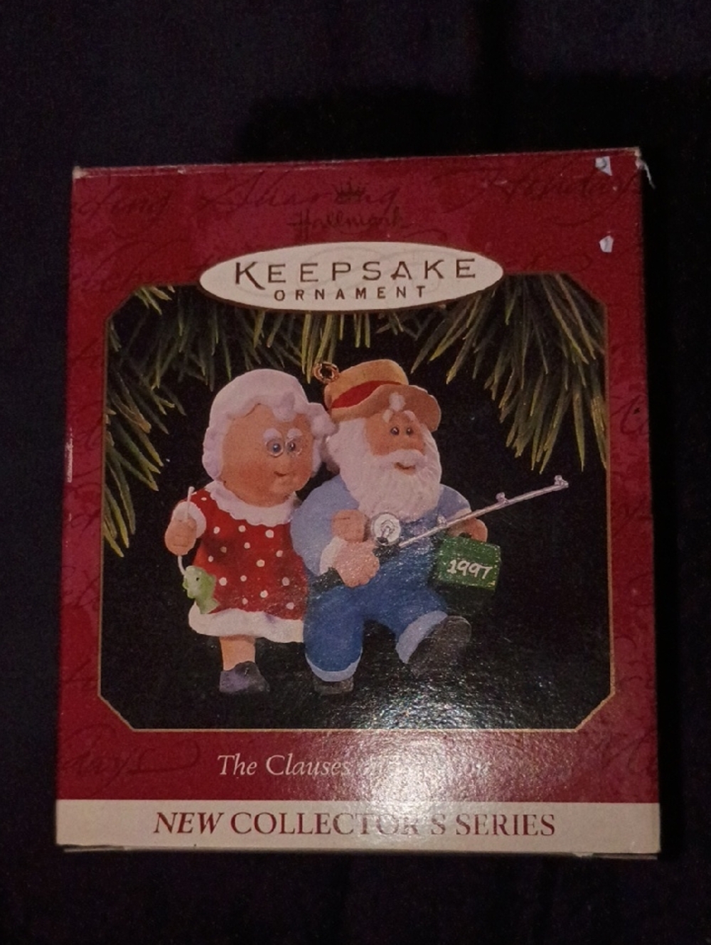 Vintage Hallmark Red and Green Santa & Mrs. Claus Ornament Box